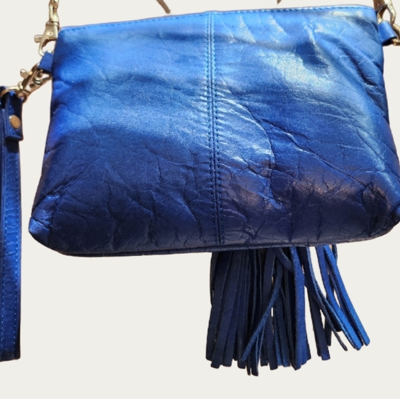 Estelon Electric Blue Leather Crossbody/Wristlet/ Clutch with Tassels EUC - Picture 4 of 14
